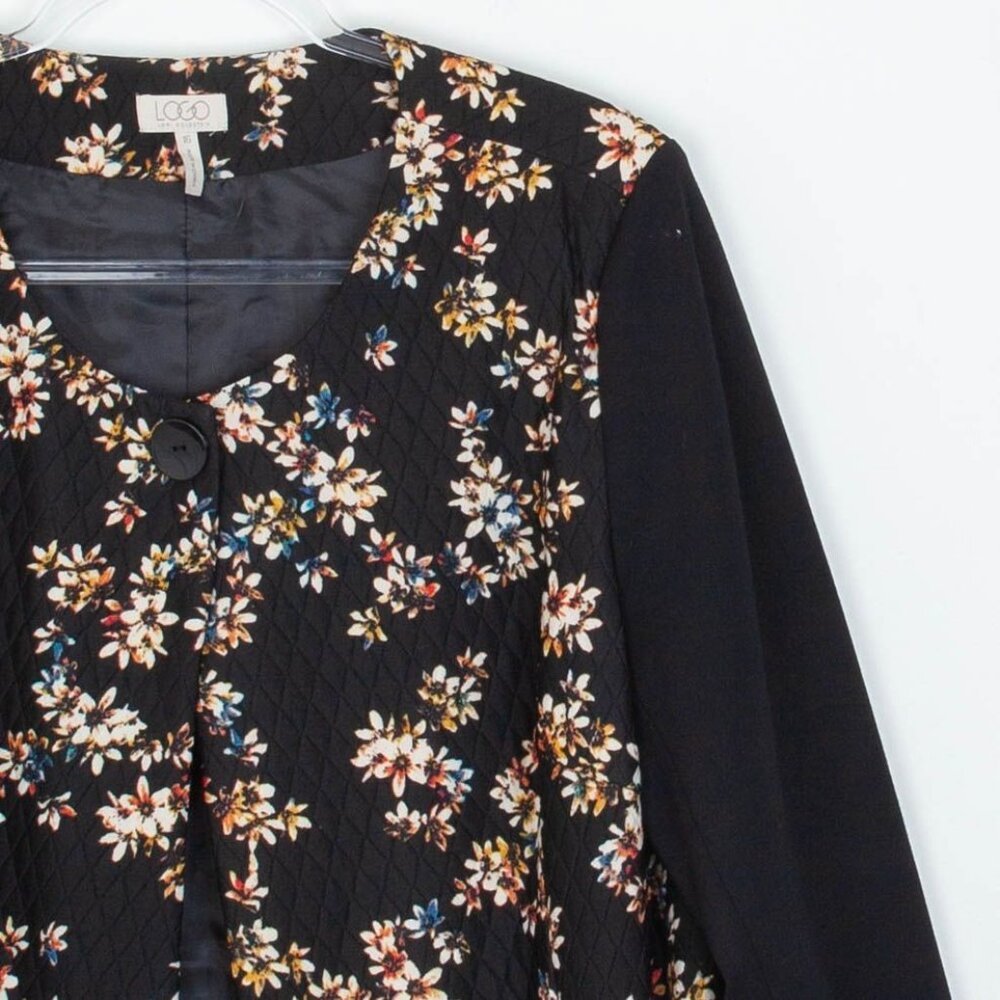 Logo Lori Goldstein Womens Quilted Floral Jacket Size‎ 16 Black Lagenlook Fairy - Picture 2 of 9